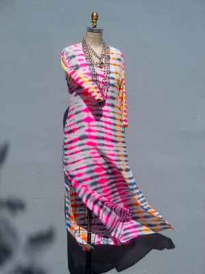 Maxi Tunic Beach Dress In Shibori Tie Dye