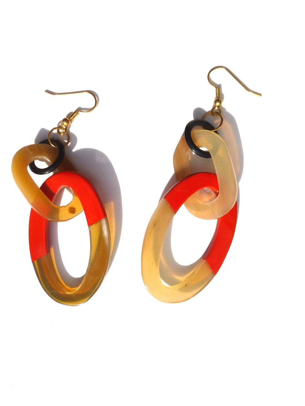 HORN EARRINGS DOUBLE OVAL WITH LACQUER
