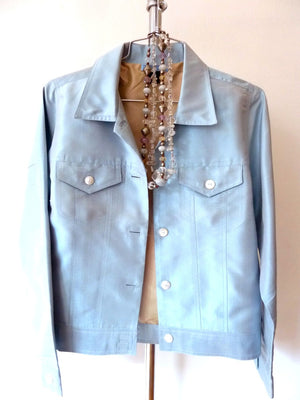 Jean Jacket Thai Silk And Mother Of Pearl Baby Blue Champagne