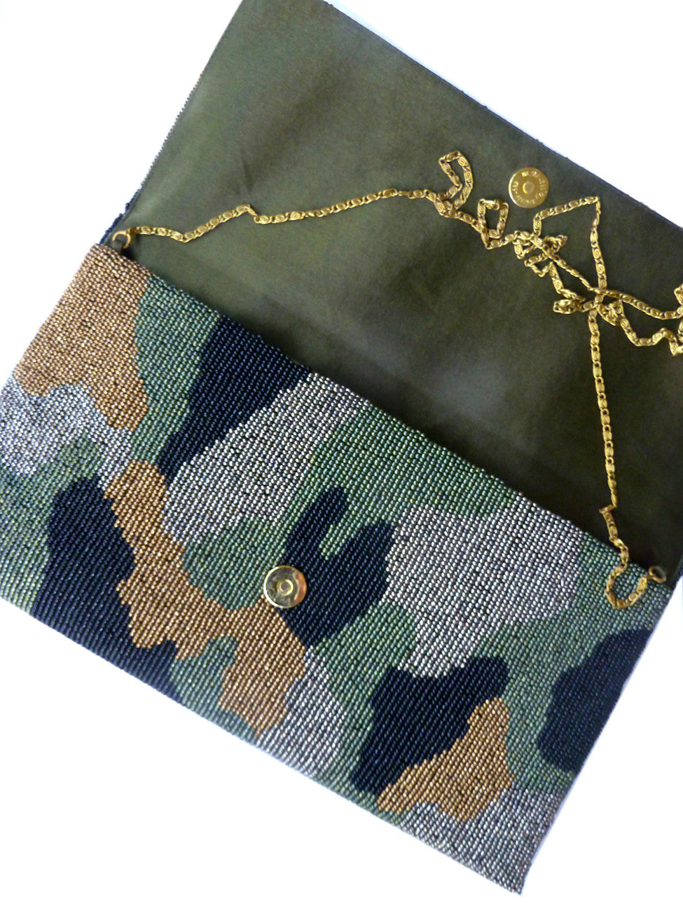 Beaded Large Envelope Clutch Bag Camouflage Turquoise