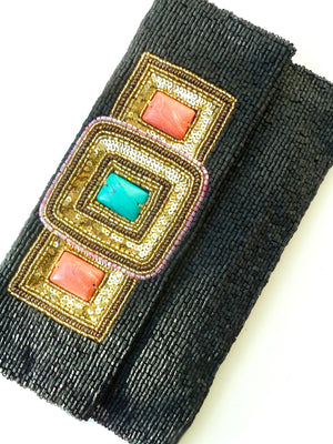 Beaded Envelope Bag with Turquoise Inlay