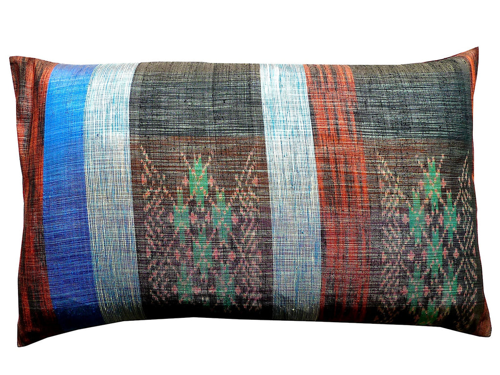 Thai Silk Modern Ikat King Size Pillows  Sold As Pair Red White Blue