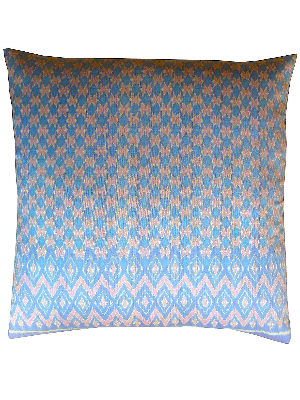 Cambodian Silk Ikat Pillow Baby Blue And Pink