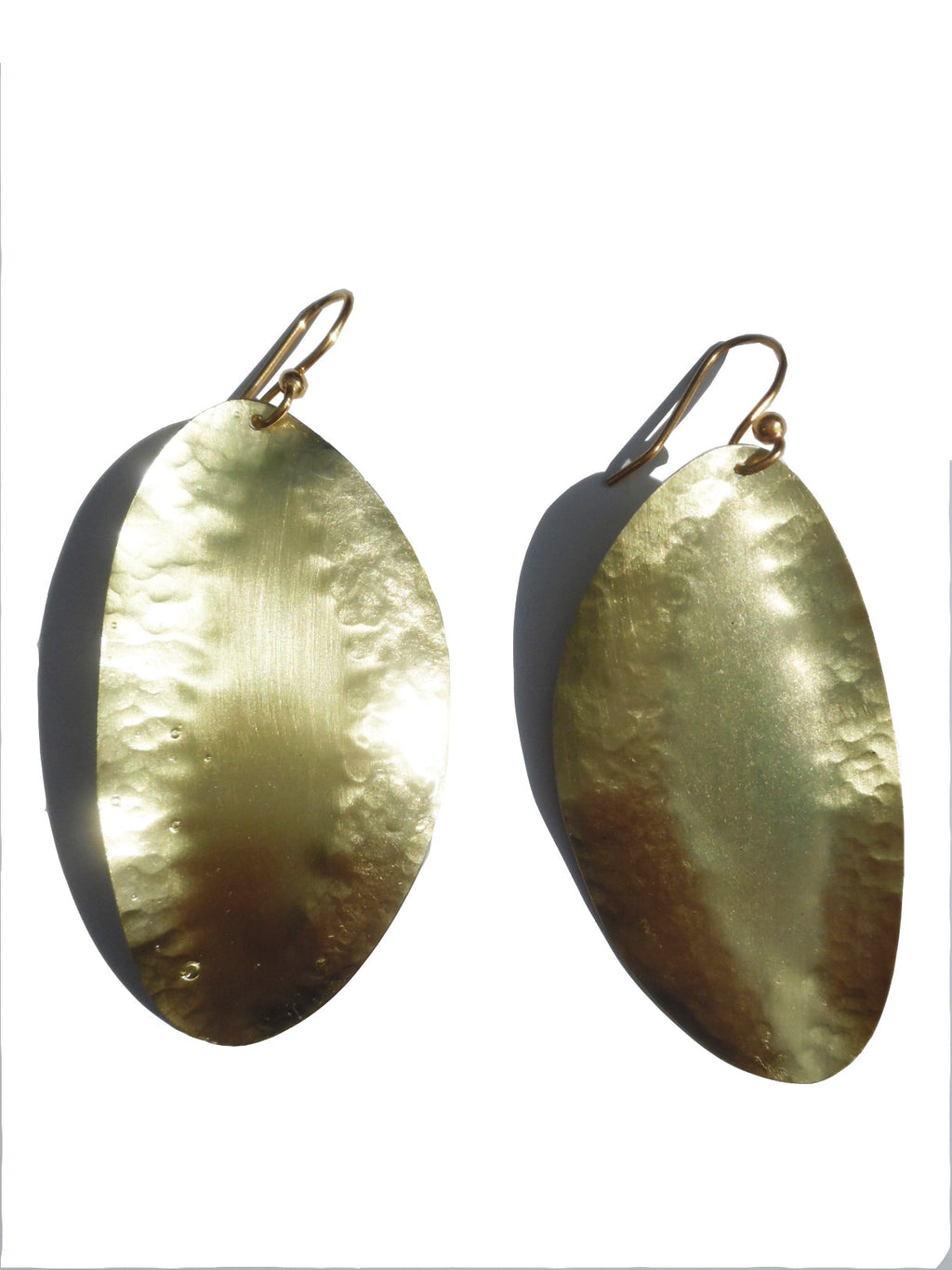 Earrings Hammered Leaf Gold On Brass
