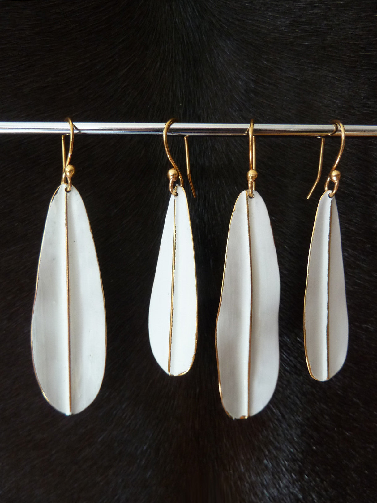 Earrings Leaf Design White On Vermeil Long Or Medium