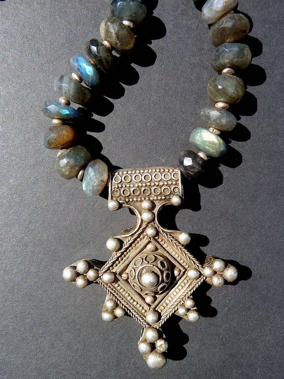 Necklace Labradorite Vintage African Silver Medallion