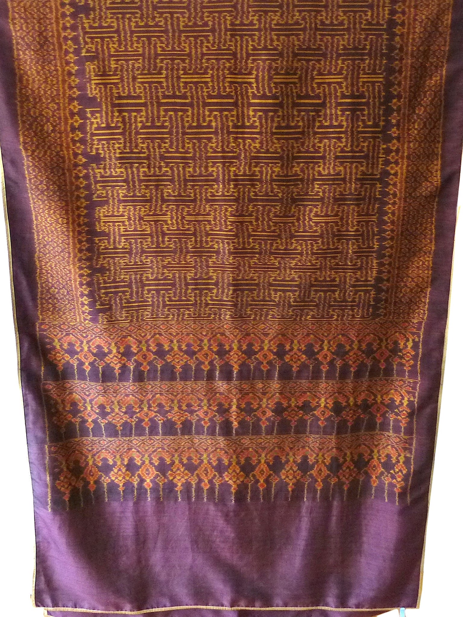 Silk Ikat Textile Wall Hanging Throw Purple Gold