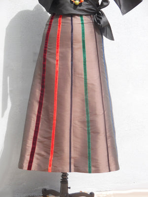 Carnival Skirt In Thai Silk And Velvet Ribbons Black