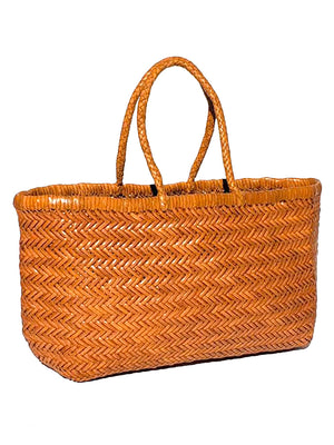 Woven Leather Basket Tote Bag