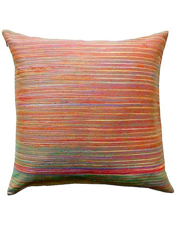 Pillow Cambodian Silk Hand Woven Stripe Orange Multi