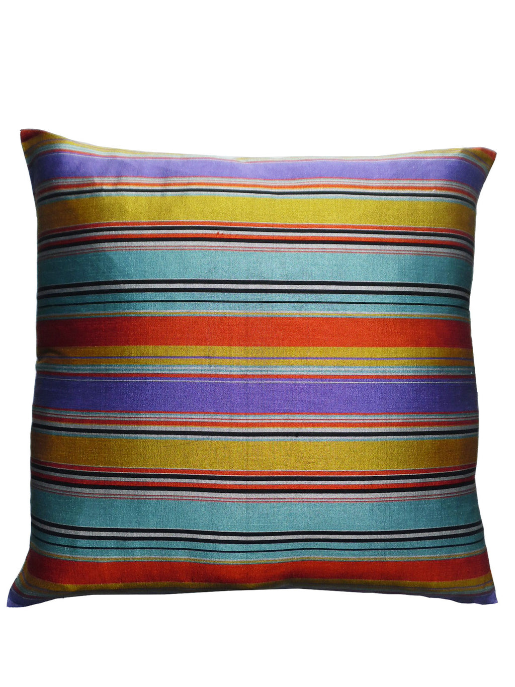 Pillow Thai Silk Tailored Stripe Orange Turquoise Purple