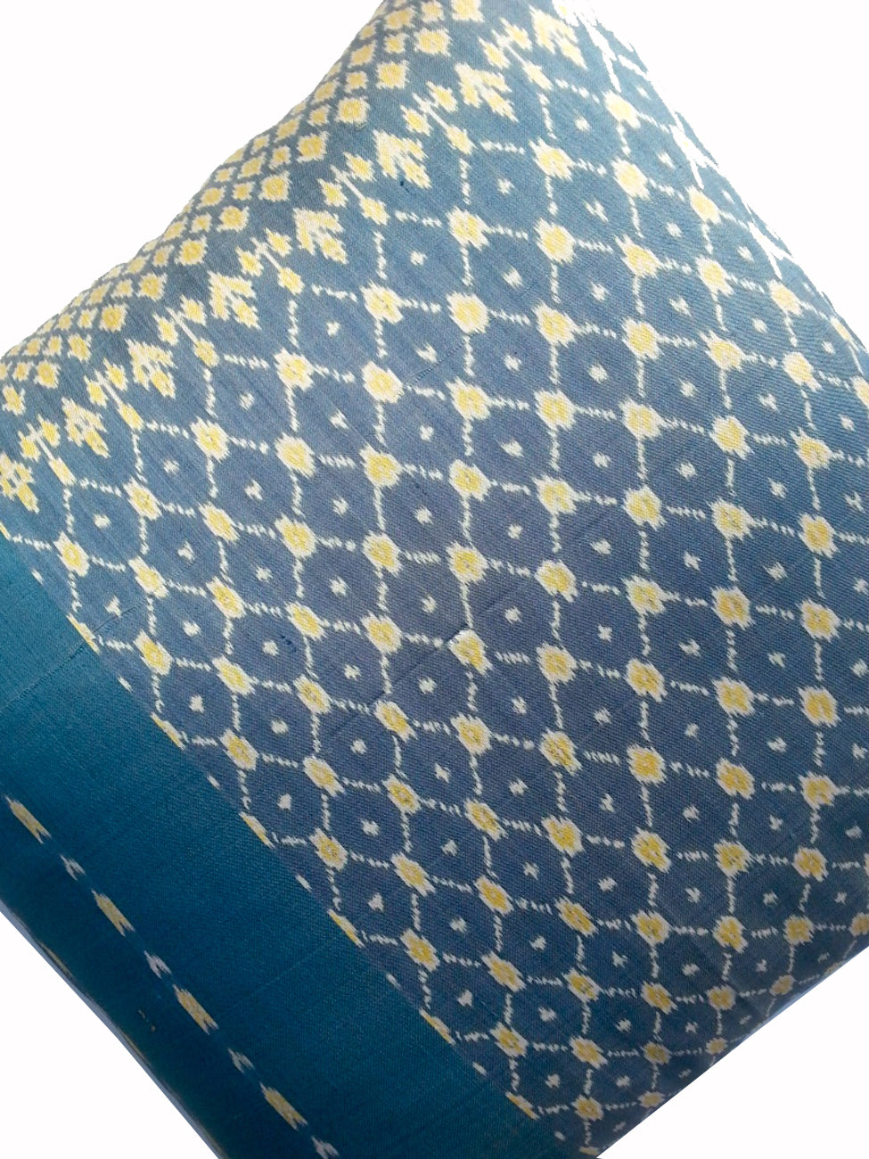 Cambodian Silk Ikat Pillow Teal Blue Ivory Yellow