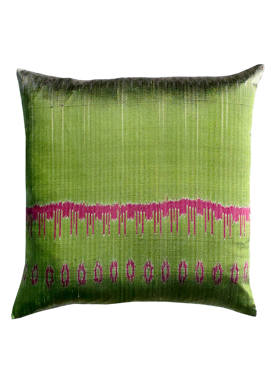 Thai Silk Modern Ikat Pillow Green Eggplant IMPERIO jp