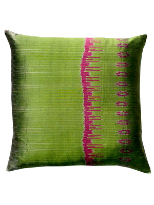 Thai Silk Modern Ikat Pillow Green Eggplant