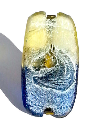 Ring Hand Cast French Glass Horse Blue and Yellow