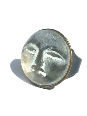 Ring Hand Cast French Glass Moon White Round