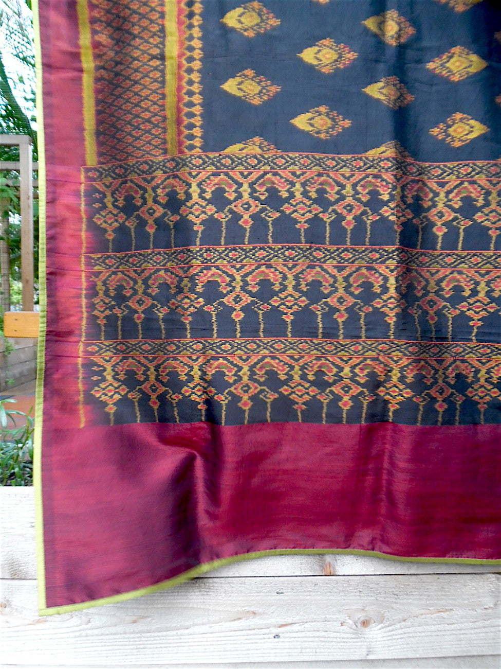 Silk Ikat Textile Wall Hanging Throw Black Gold