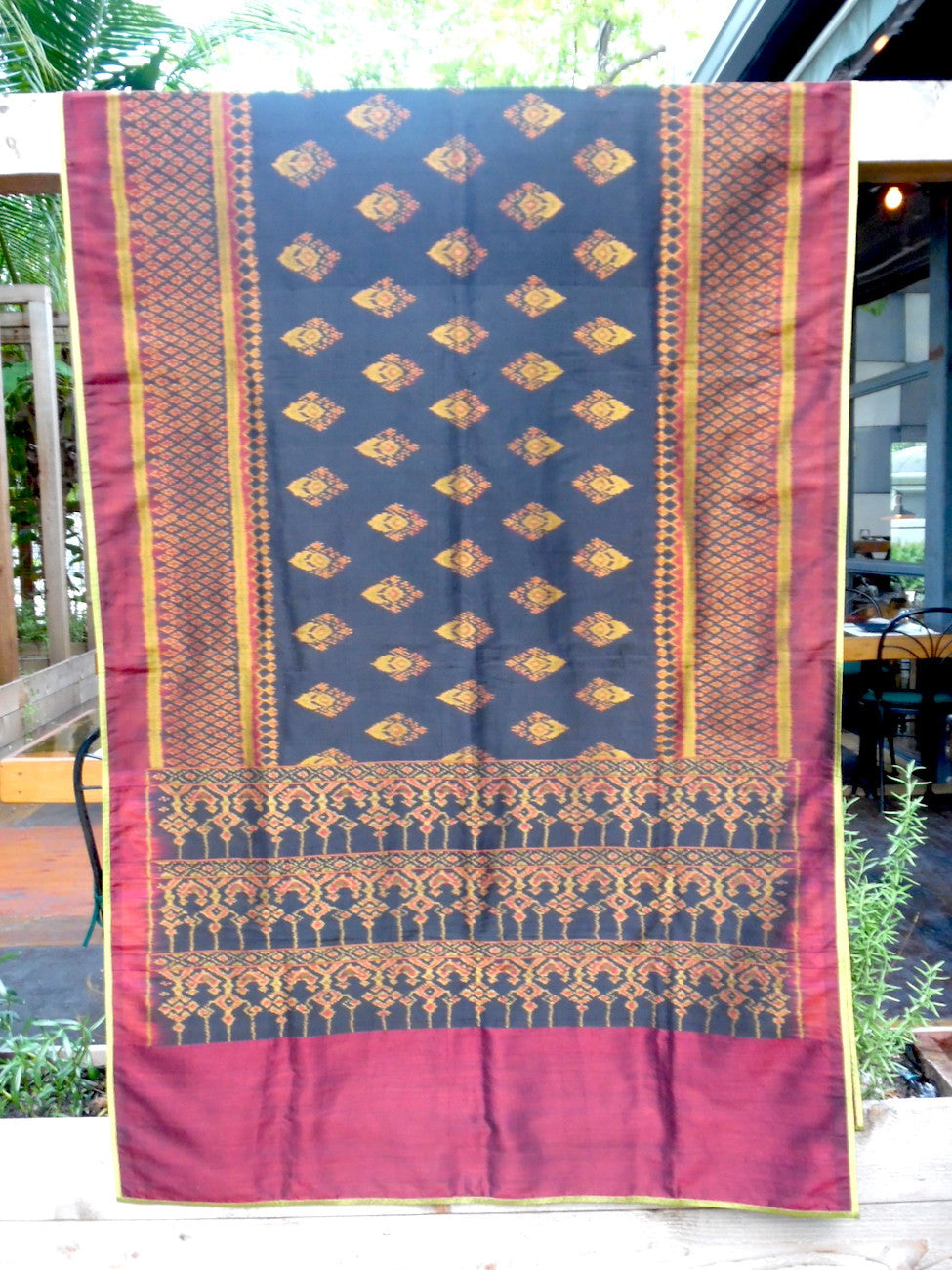 Silk Ikat Textile Wall Hanging Throw Black Gold