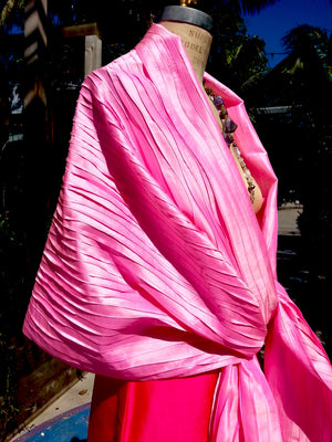 Thai Silk Pintuck Pleated Shawl Candy Pink