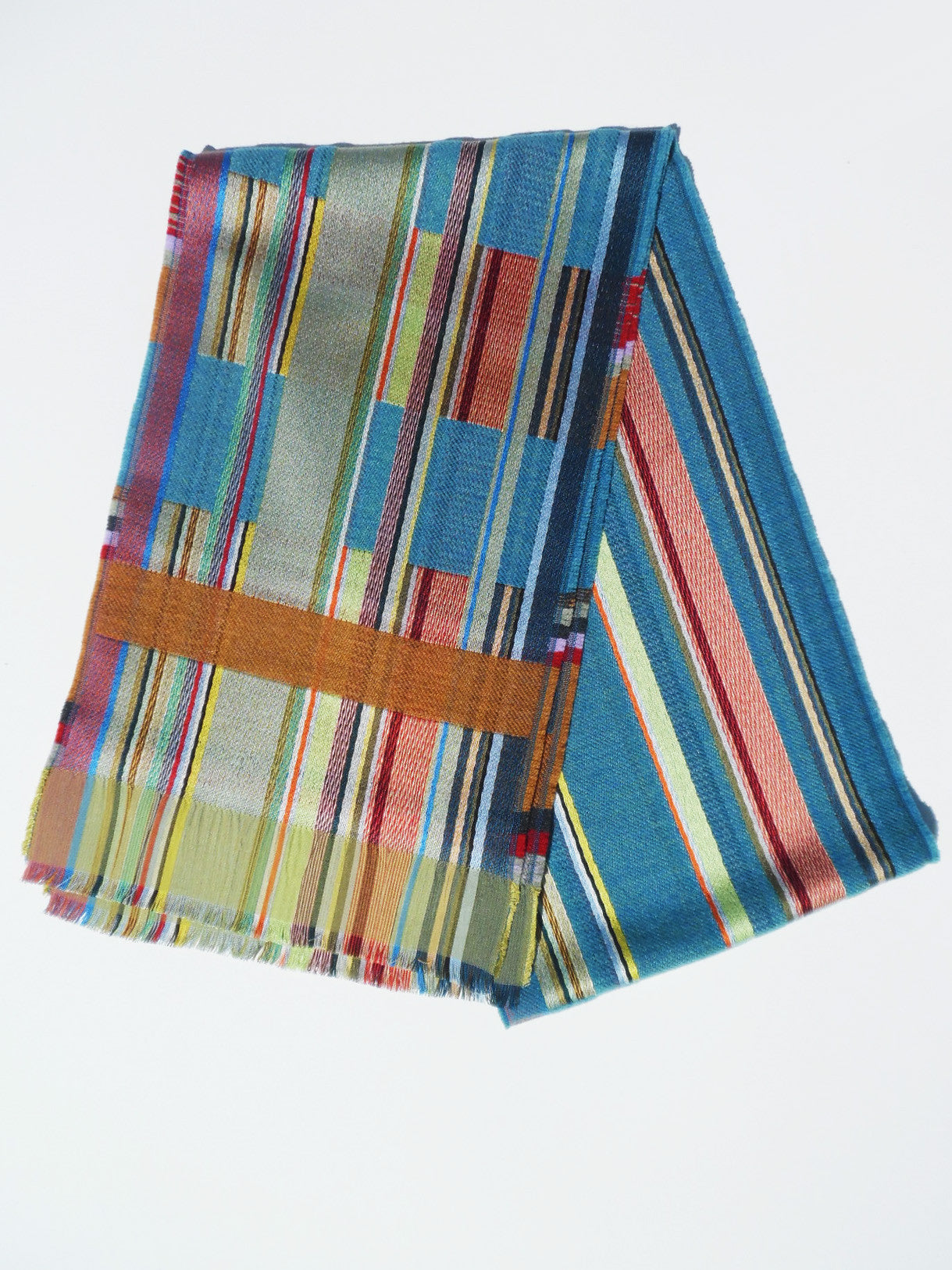 Scarf Silk Wool Colorblock Blue Multi