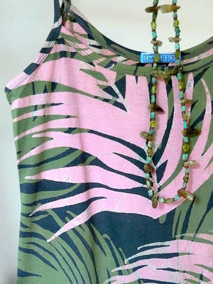 Batik Beach Dress Palm In Pink Green Grey