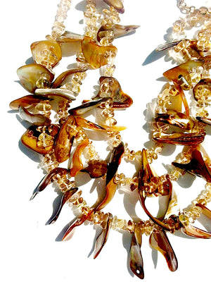 Necklace Triple Strand Citrine Quartz And Shell