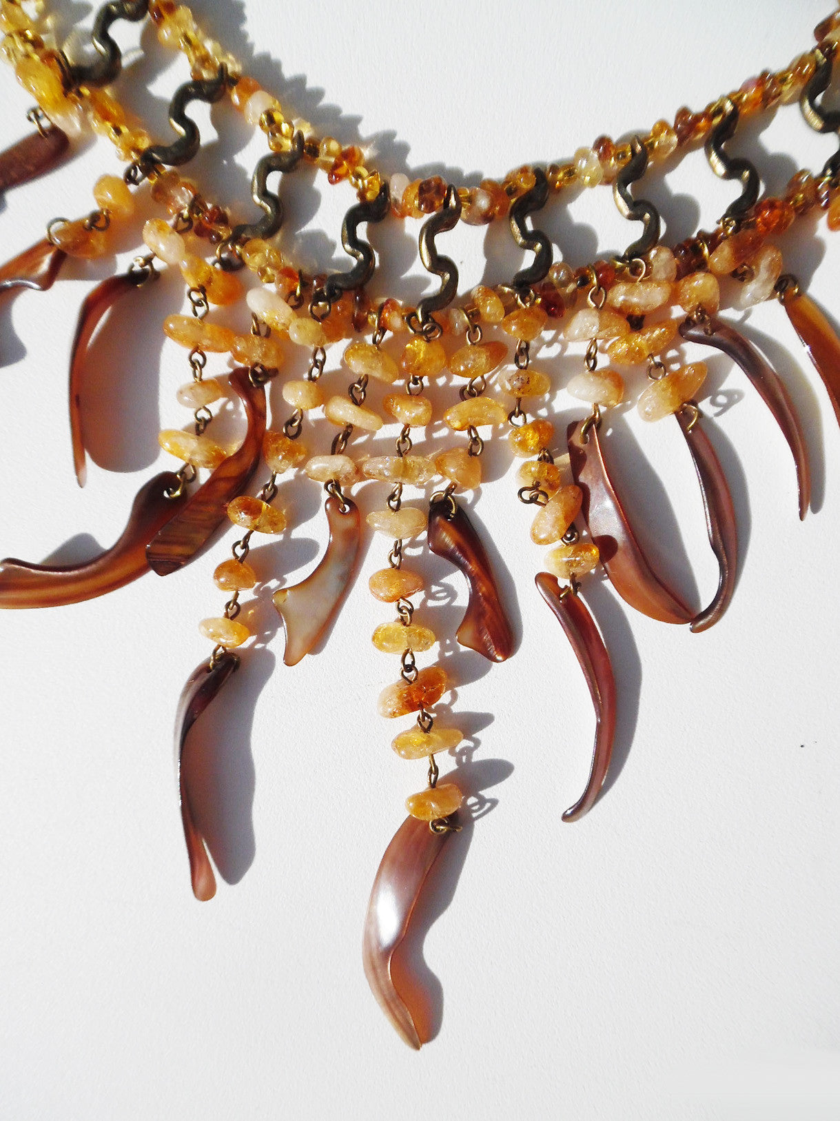 Necklace With Bib Citrine Amber Quartz Shell
