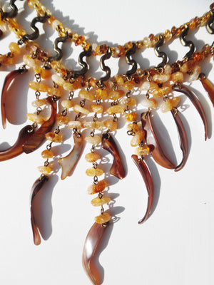 Necklace With Bib Citrine Amber Quartz Shell