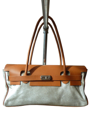Chatona Large Satchel Silver Suede And Saddle Leather