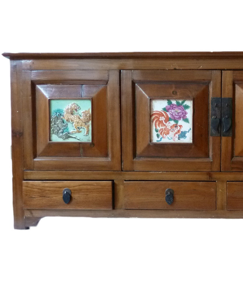Antique Chinese Cabinet Sideboard Porcelain Inlay