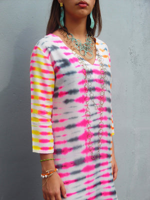 Maxi Tunic Beach Dress In Shibori Tie Dye