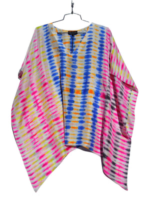 Silk Caftan Tunic In Bright Shibori Tie Dye