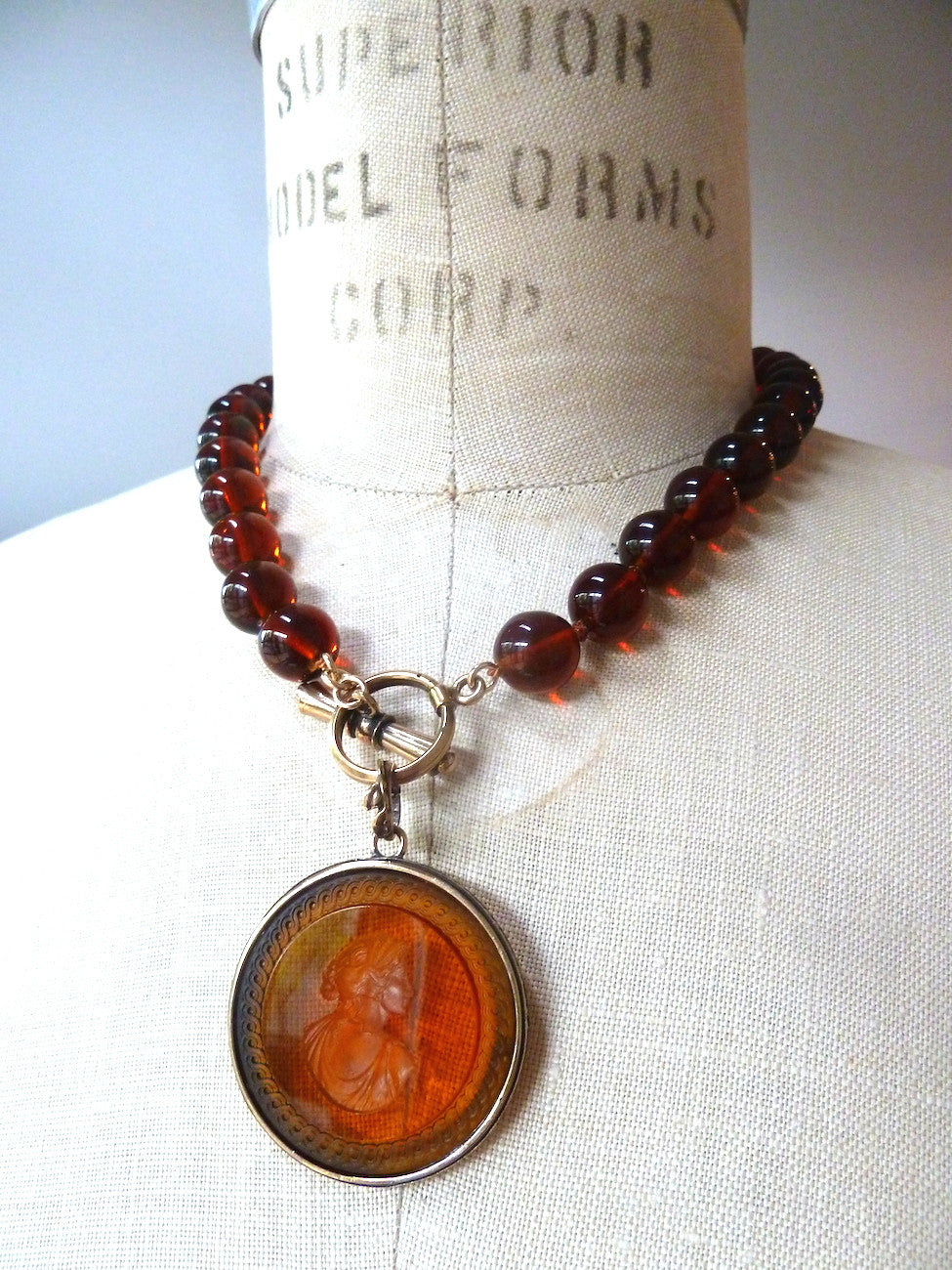 Necklace Intaglio On Faceted Glass Beads