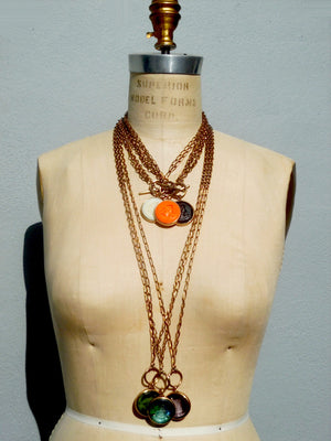 Necklace Intaglio Double Long Chain Black Coral Ivory