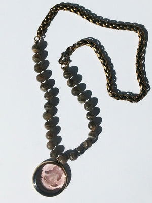 Necklace Intaglio Faceted Glass Beads and Mesh Rope Chain