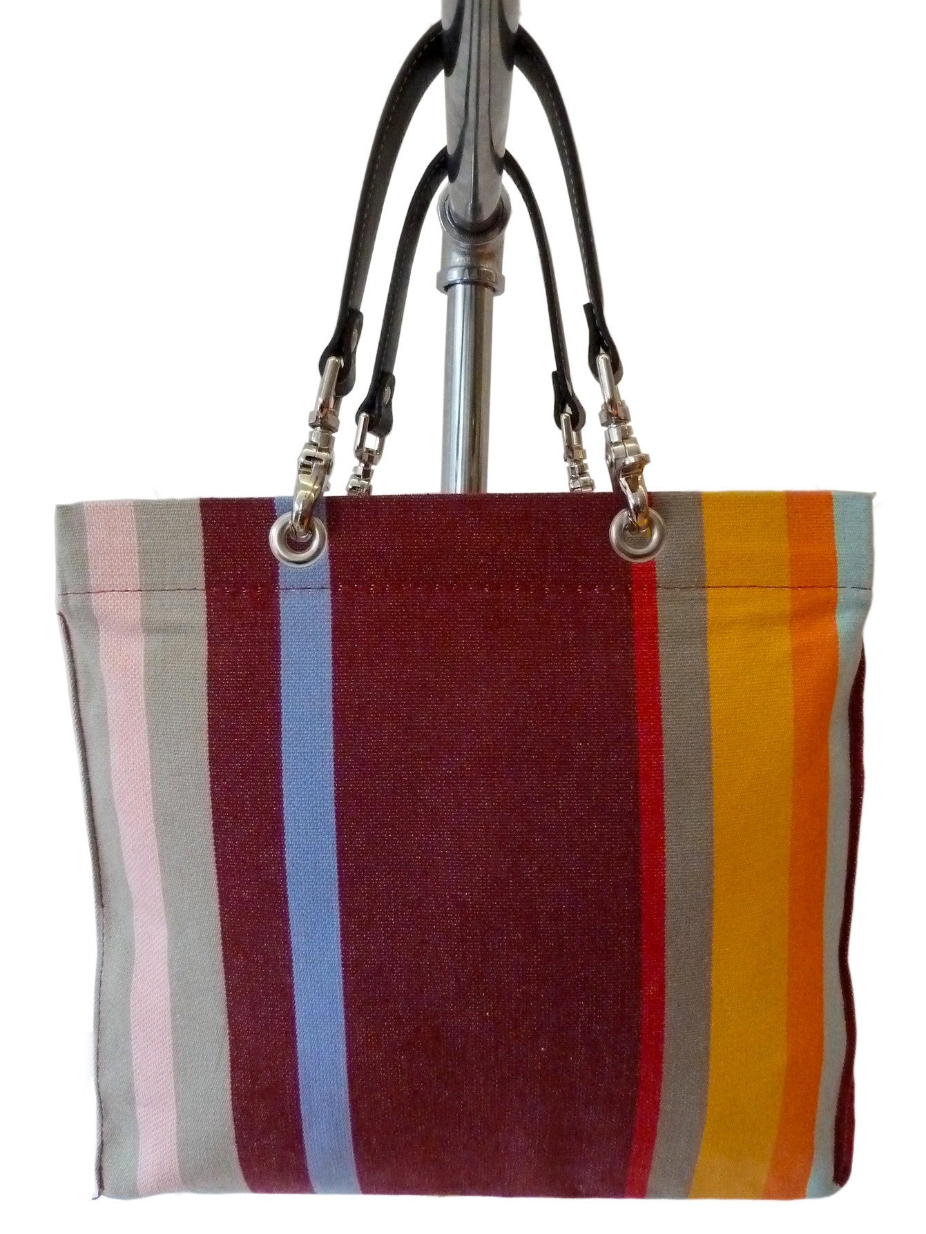 French Cotton Stripe Bags Mint Aubergine Color Block