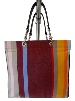 French Cotton Stripe Bags Aubergine Color Block
