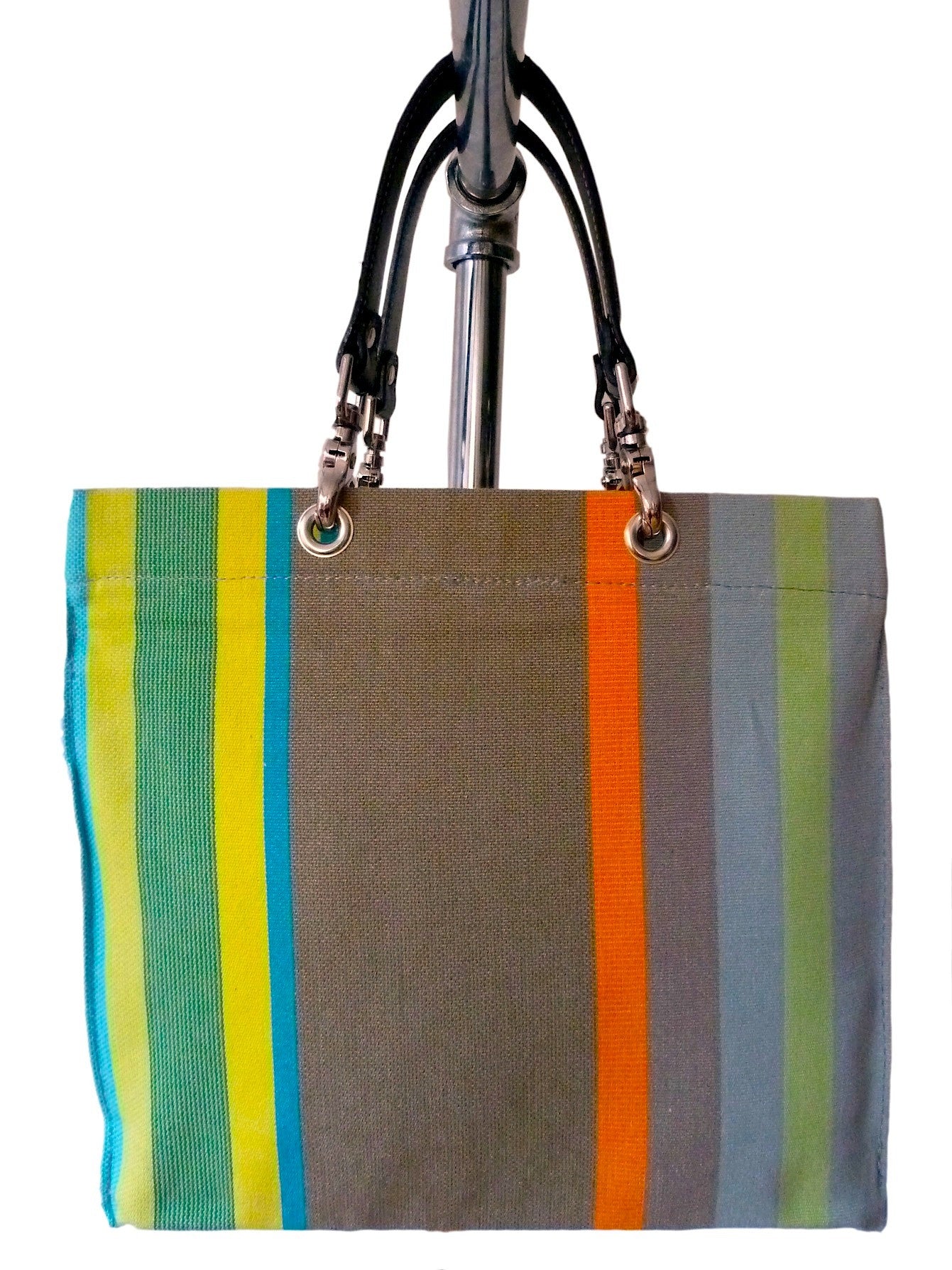 French Cotton Stripe Bags Khaki Orange Color Block