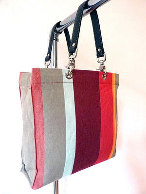 French Cotton Stripe Bags Red Olive Color Block