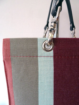 French Cotton Stripe Bags Mint Aubergine Color Block