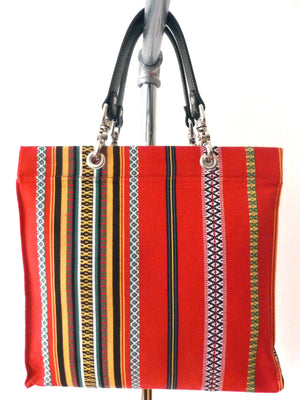 French Cotton Stripe Bags Red Black