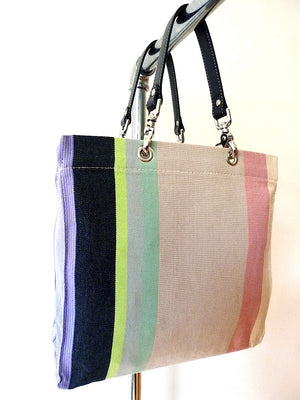 French Cotton Stripe Bags Pink Black Sand Color Block