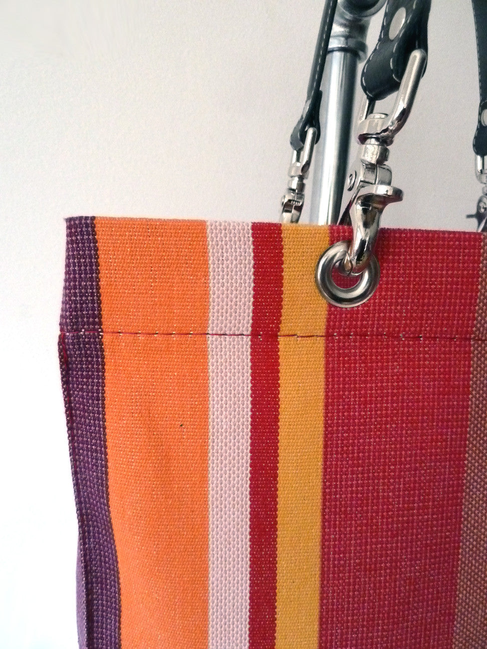 French Cotton Stripe Bags Aubergine Color Block