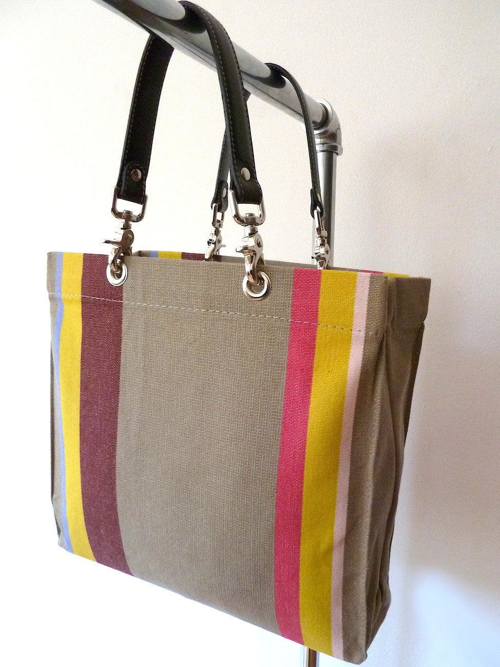 French Cotton Stripe Bags Taupe and Pink Color Block