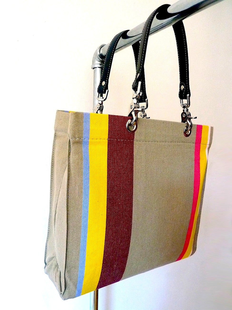French Cotton Stripe Bags Taupe and Pink Color Block