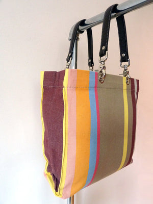 French Cotton Stripe Bags Taupe Stripe Color Block