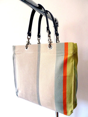 French Cotton Stripe Bags White Grey Color Block