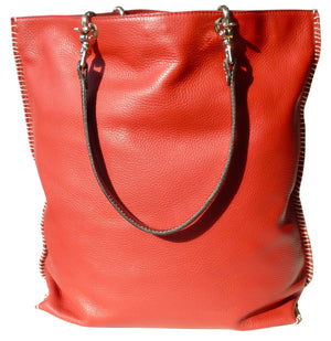 Gajumbo Tote Bag Pebble Grain Leather Red