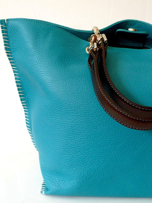 Gamidi 2 Tote In Pebble Grain Leather Turquoise