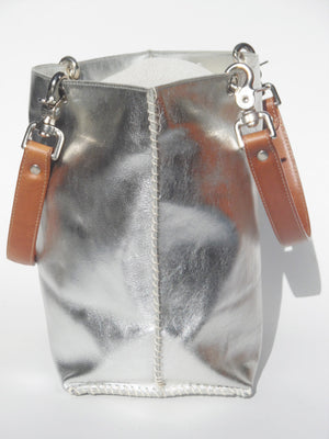 Gamidi Tote Bag Metallic Leather Silver
